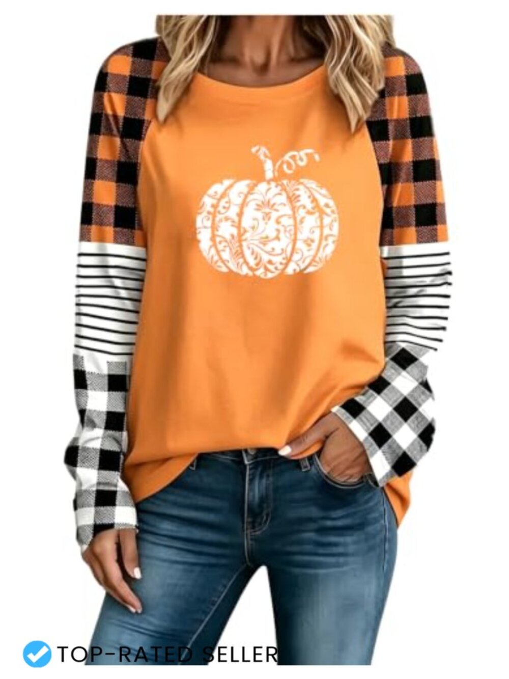 Women's Fall Halloween Pumpkin T-Shirt Long Sleeve Raglan